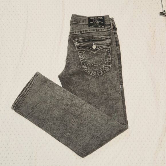 NWOT, True Religion Ricky Flap Big T gray acid relaxed Straight jeans sz 32